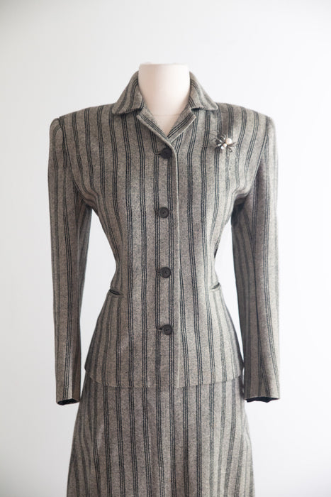 Sharp 1940's Wool Pin Striped Suit By Jacques Lenox / S