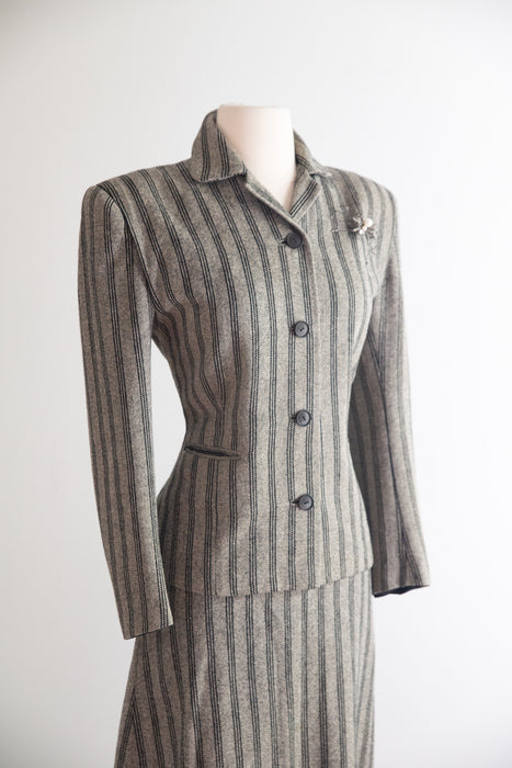 Sharp 1940's Wool Pin Striped Suit By Jacques Lenox / S