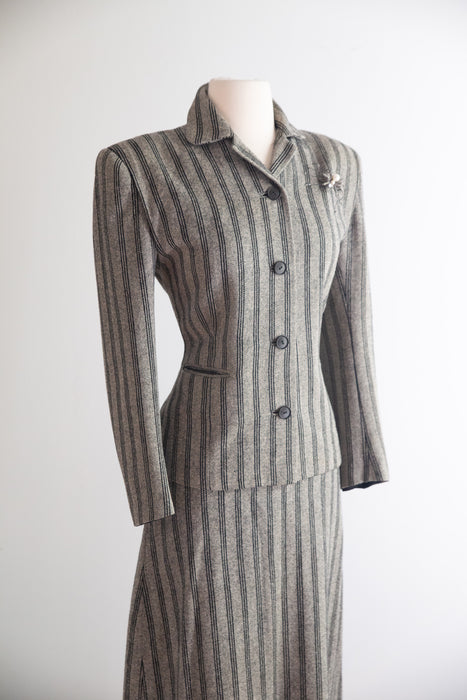 Sharp 1940's Wool Pin Striped Suit By Jacques Lenox / S