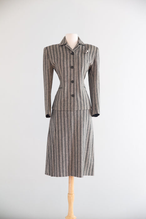 Sharp 1940's Wool Pin Striped Suit By Jacques Lenox / S