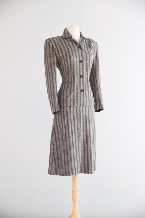 Sharp 1940's Wool Pin Striped Suit By Jacques Lenox / S