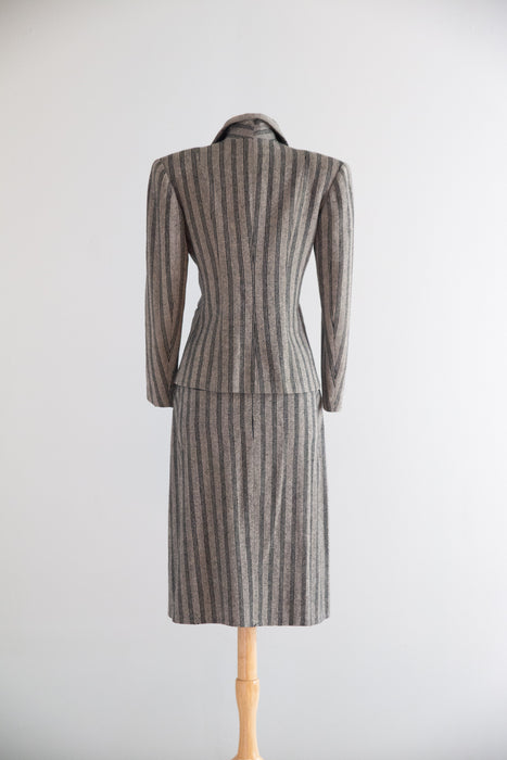 Sharp 1940's Wool Pin Striped Suit By Jacques Lenox / S