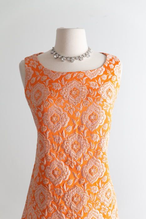Fabulous 1960's Tangerine Brocade Cocktail Dress / ML