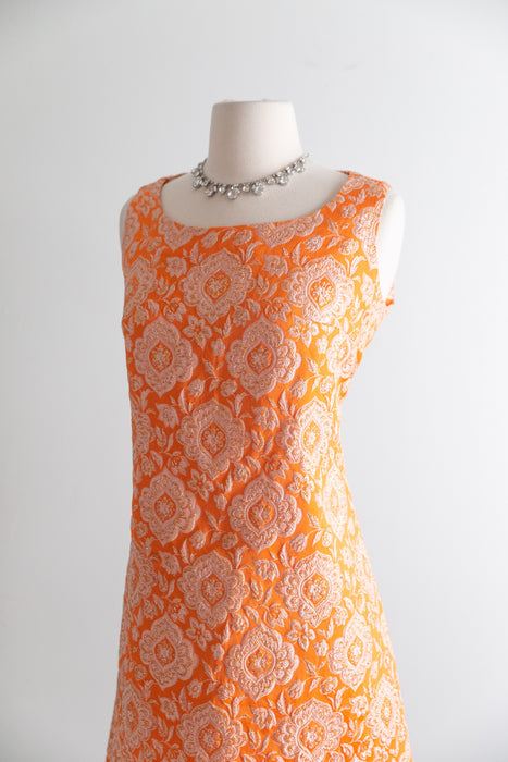 Fabulous 1960's Tangerine Brocade Cocktail Dress / ML