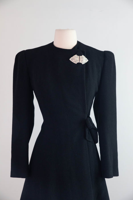 Divine Early 1940’s Black Wool Princess Coat From Charles F. Berg / Small