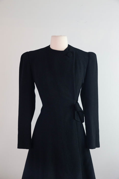 Divine Early 1940’s Black Wool Princess Coat From Charles F. Berg / Small