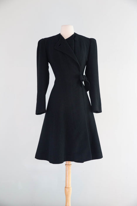 Divine Early 1940’s Black Wool Princess Coat From Charles F. Berg / Small