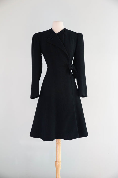 Divine Early 1940’s Black Wool Princess Coat From Charles F. Berg / Small