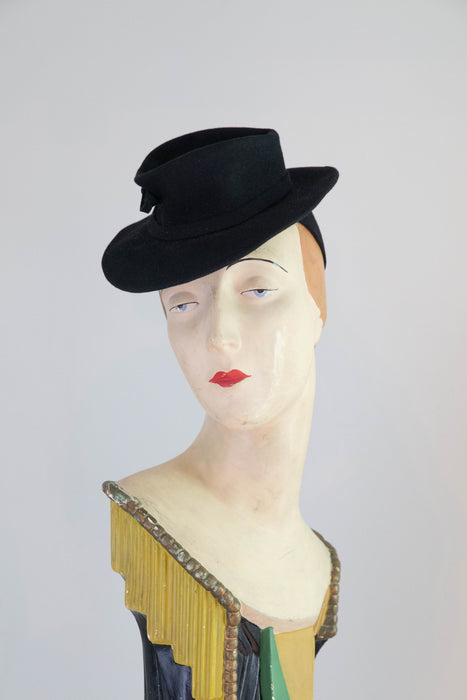 Early 1940’s Black Felt Tilt Hat From Weymann California Hats