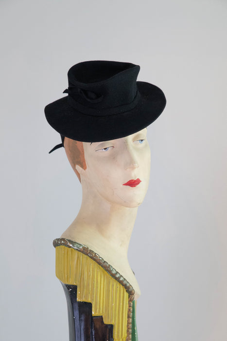 Early 1940’s Black Felt Tilt Hat From Weymann California Hats