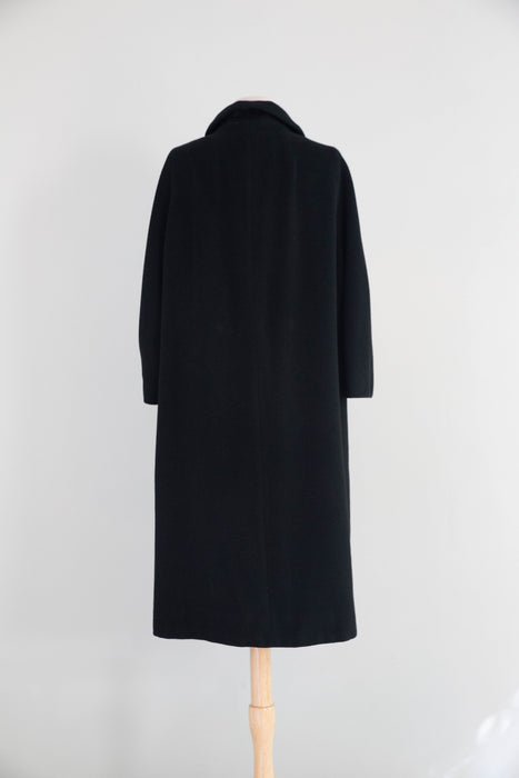 Elegant and Chic 1960's Black Cashmere Ladies Overcoat / ML