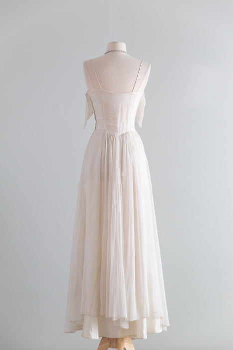 Haunting Late 1940's Ivory Chiffon Evening Gown / XS- S