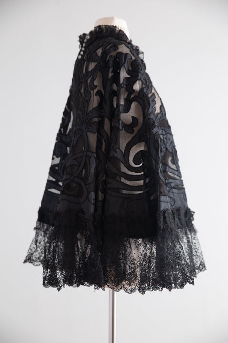 Extraordinary Antique Victorian Black Lilies Mourning Cape / OS