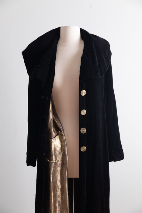 DECADENT Vintage Black Velvet Opera Coat Lined in Gold Lame / SM