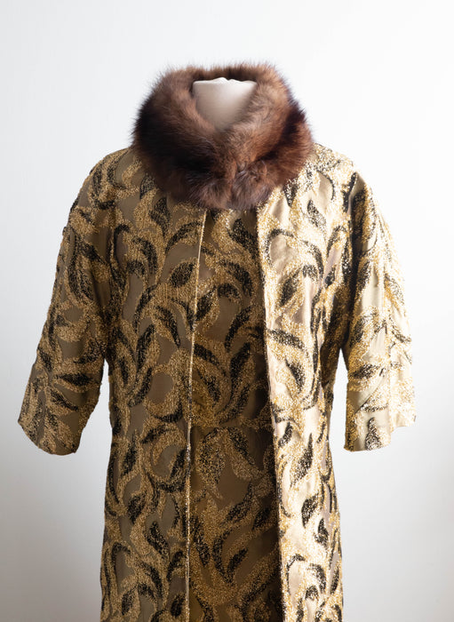 Glamorous 1960's Metallic Gold Brocade Cocktail Dress & Matching Coat -Florence Sisman Collection / Medium