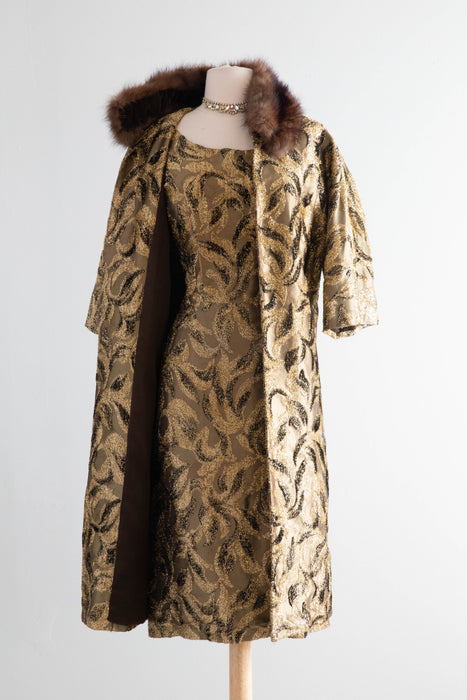 Glamorous 1960's Metallic Gold Brocade Cocktail Dress & Matching Coat Xtabay Vintage Glamorous 1960's Metallic Gold Brocade Cocktail Dress & Matching Coat Xtabay Vintage