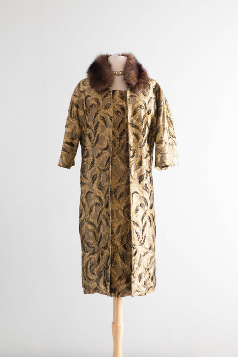 Glamorous 1960's Metallic Gold Brocade Cocktail Dress & Matching Coat -Florence Sisman Collection / Medium