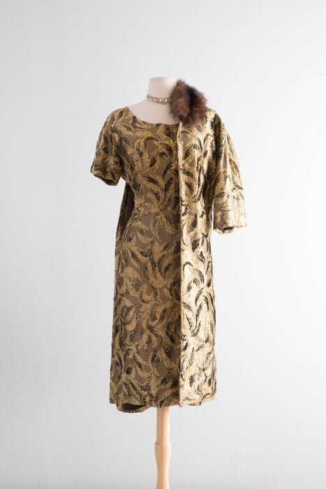 Glamorous 1960's Metallic Gold Brocade Cocktail Dress & Matching Coat -Florence Sisman Collection / Medium