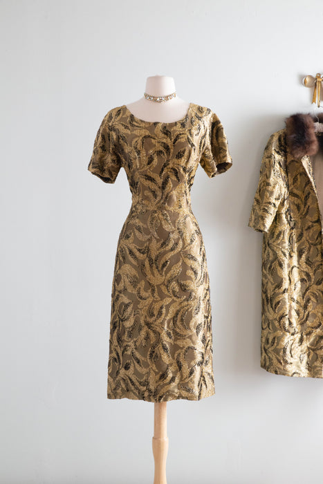 Glamorous 1960's Metallic Gold Brocade Cocktail Dress & Matching Coat -Florence Sisman Collection / Medium