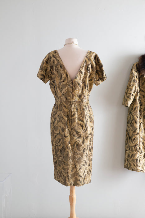 Glamorous 1960's Metallic Gold Brocade Cocktail Dress & Matching Coat -Florence Sisman Collection / Medium