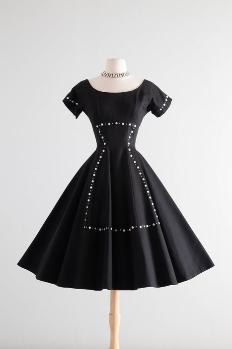 Fabulous 1950's Mr. Mort Black Party Dress With Decorative Buttons & R Xtabay Vintage Fabulous 1950's Mr. Mort Black Party Dress With Decorative Buttons & R Xtabay Vintage