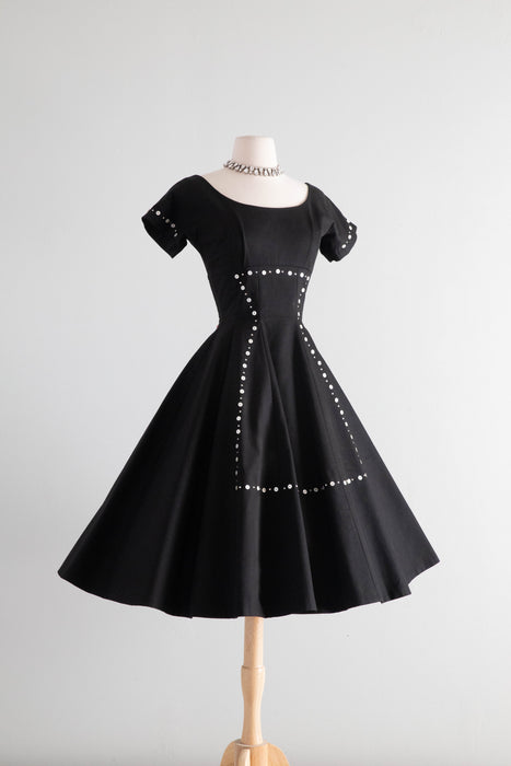 Fabulous 1950's Mr. Mort Black Party Dress With Decorative Buttons & R Xtabay Vintage Fabulous 1950's Mr. Mort Black Party Dress With Decorative Buttons & R Xtabay Vintage