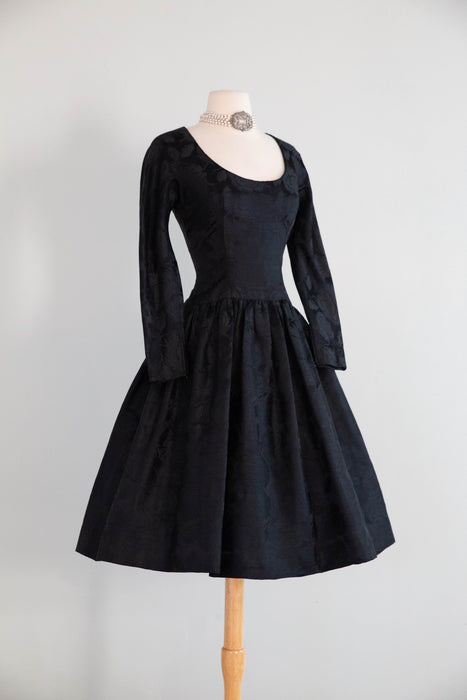 Stunning Late 1950's Arnold Scaasi for Martini Black Silk Jacquard Coc Xtabay Vintage Stunning Late 1950's Arnold Scaasi for Martini Black Silk Jacquard Coc Xtabay Vintage