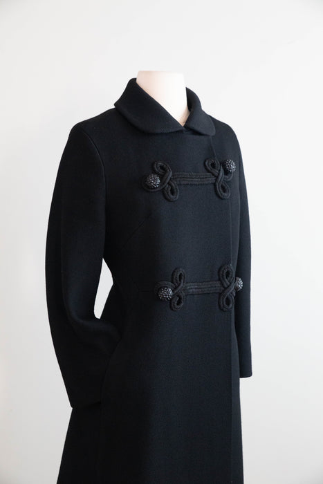Iconic 1960's Hovland Swanson Black Wool Coat With Soutache  / M