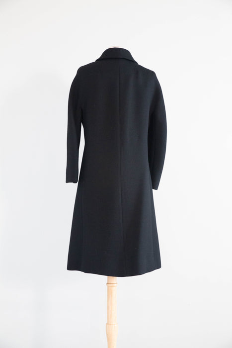 Iconic 1960's Hovland Swanson Black Wool Coat With Soutache  / M