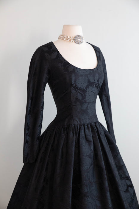 Stunning Late 1950’s Arnold Scaasi for Martini Black Silk Jacquard Cocktail Dress