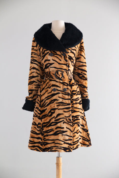 Iconic 1960's Tiger Print Faux Fur Princess Style Coat / M