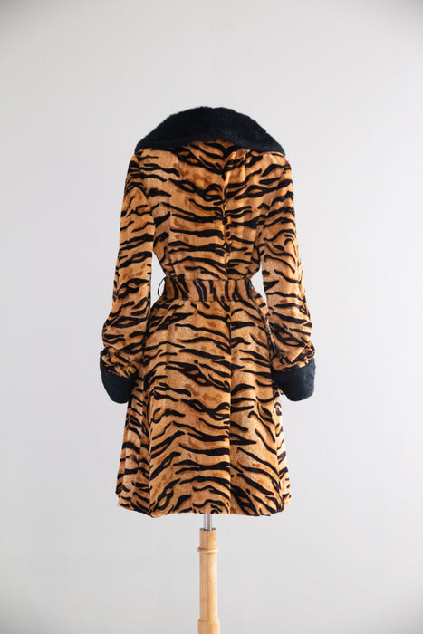 Iconic 1960's Tiger Print Faux Fur Princess Style Coat / M