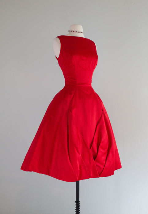 The Ultimate 1950's Red Silk Cocktail Dress By Estevez / SM