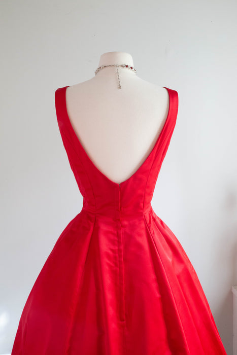 The Ultimate 1950's Red Silk Cocktail Dress By Estevez / SM