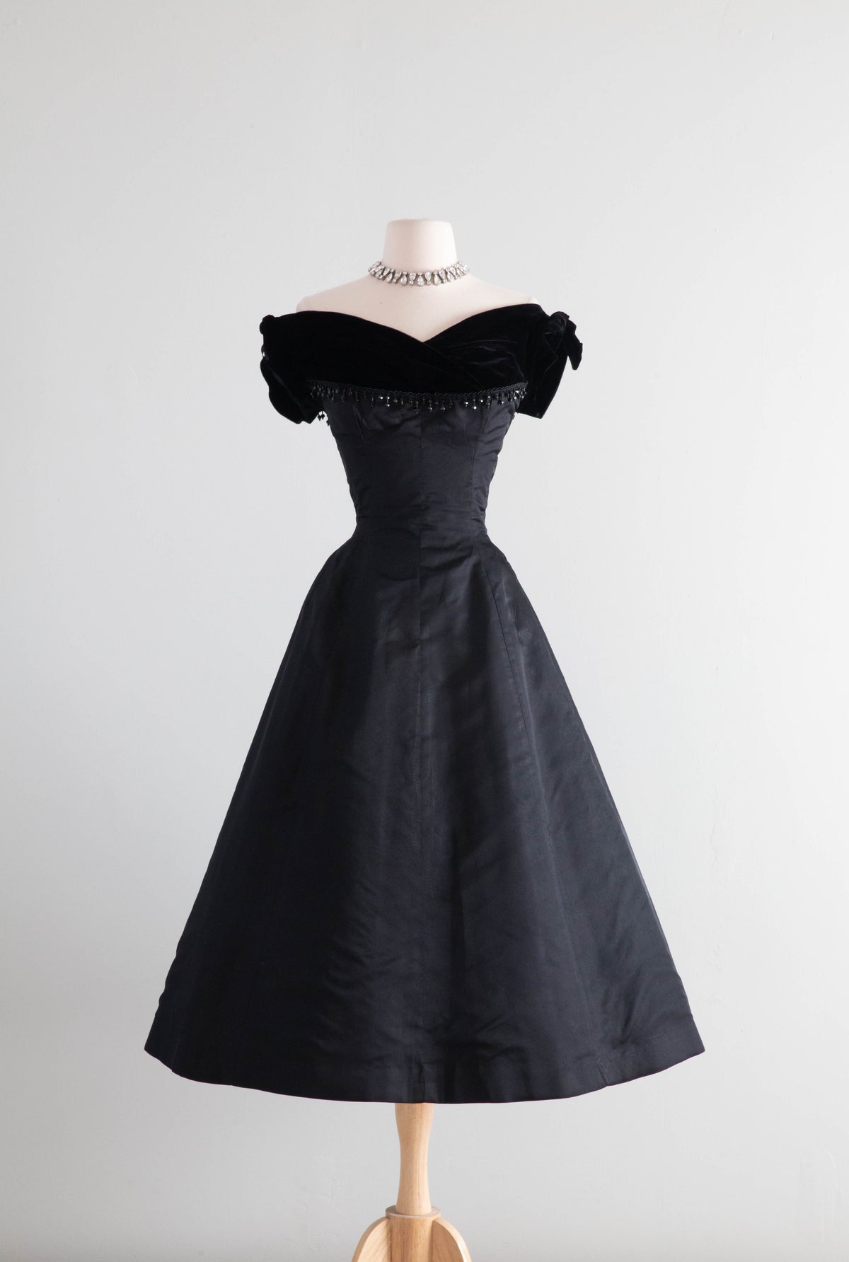 1950's Madame X Jet Black Velvet & Silk Cocktail Dress With Crystals / Xtabay Vintage 1950's Madame X Jet Black Velvet & Silk Cocktail Dress With Crystals / Xtabay Vintage