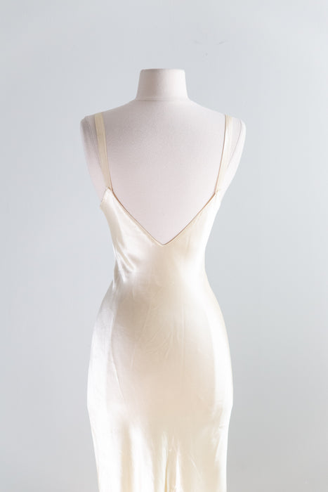 Rare Vintage 1930's Spider Web Lace Bias Cut Wedding Gown With Train & Slip / XS- S