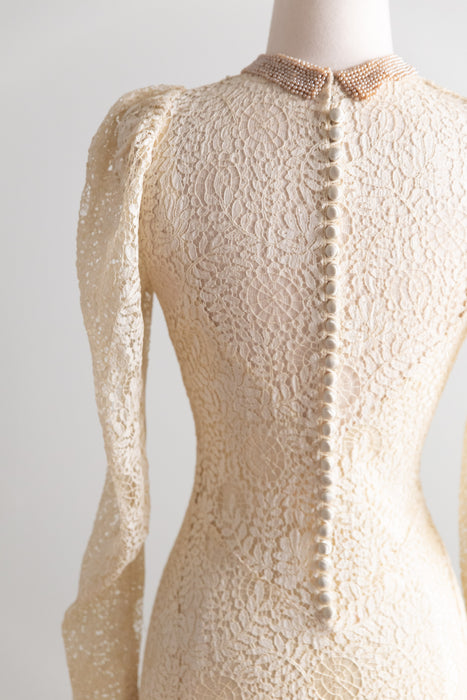 Rare Vintage 1930's Spider Web Lace Bias Cut Wedding Gown With Train & Slip / XS- S