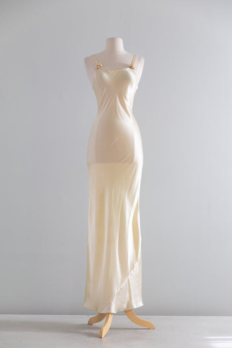 Rare Vintage 1930's Spider Web Lace Bias Cut Wedding Gown With Train & Slip / XS- S