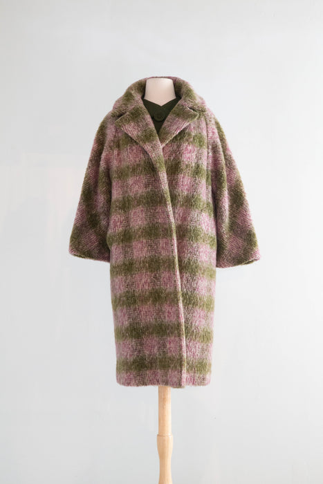 Gorgeous 1950’s Heather Plaid Mohair & Wool Cocoon Coat by Lilli Ann / medium