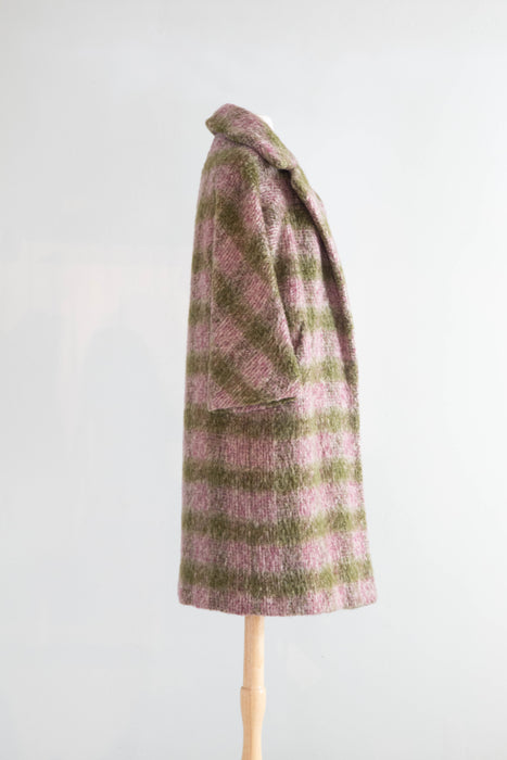 Gorgeous 1950’s Heather Plaid Mohair & Wool Cocoon Coat by Lilli Ann / medium