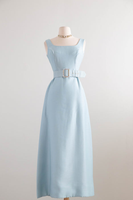 Elegant 1960’s Tiffany Blue Shantung Evening Ensemble With Rhinestones / SM