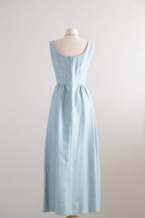 Elegant 1960’s Tiffany Blue Shantung Evening Ensemble With Rhinestones / SM