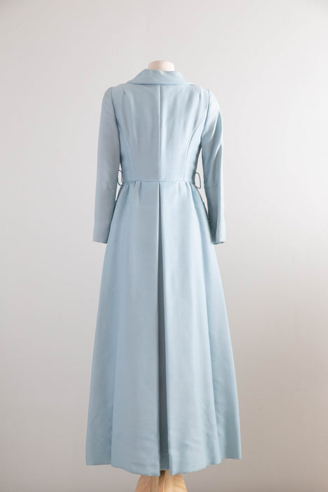 Elegant 1960’s Tiffany Blue Shantung Evening Ensemble With Rhinestones / SM