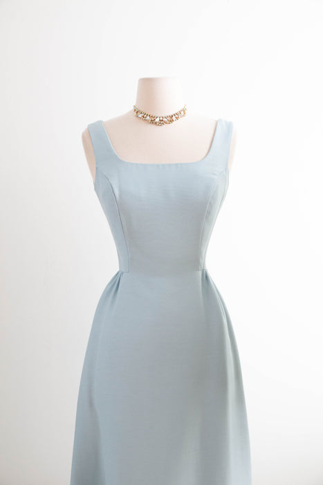 Elegant 1960’s Tiffany Blue Shantung Evening Ensemble With Rhinestones / SM