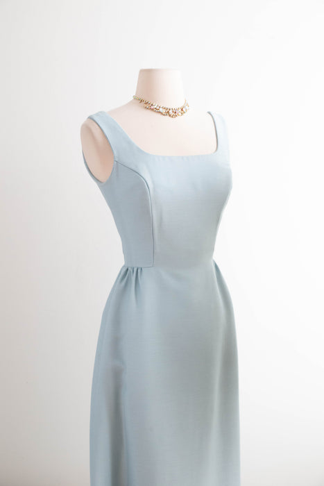 Elegant 1960’s Tiffany Blue Shantung Evening Ensemble With Rhinestones / SM