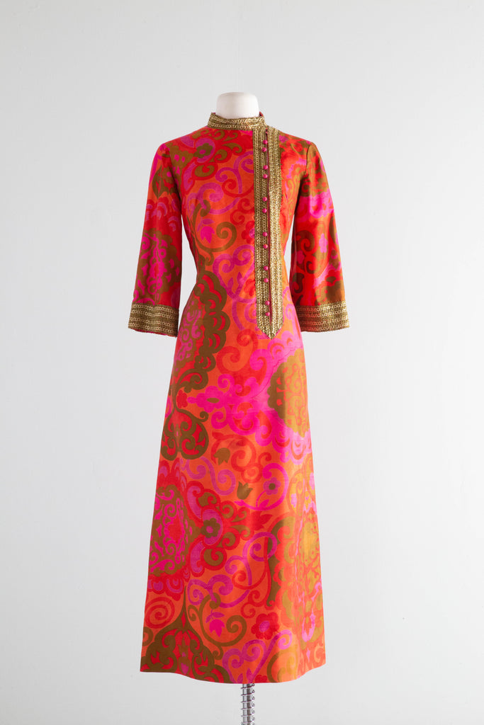 Fabulous 1960's Psychedelic Silk STAR OF SIAM Maxi Dress Hostess Gown – Xtabay Vintage