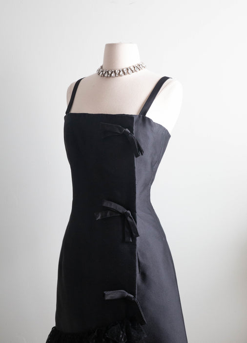 Rare 1958 Christian Dior Black Silk Evening Dress Designed By Yves Saint Laurent / Medium