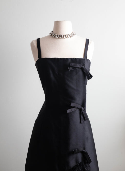 Rare 1958 Christian Dior Black Silk Evening Dress Designed By Yves Saint Laurent / Medium