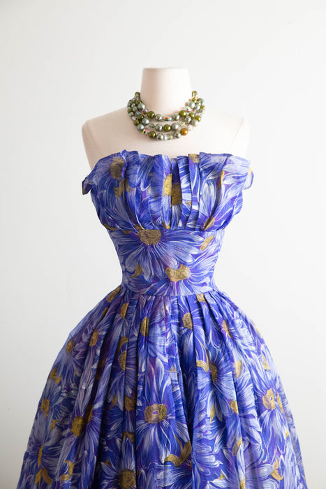 Stunning 1950’s Mari for I.Magnin Silk Organza Floral Print Party Dress / S