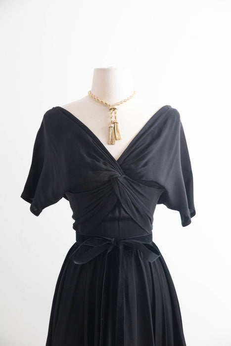 Sophisticated Early 1950’s Eisenberg Originals Silk Crepe Cocktail Dress / SM